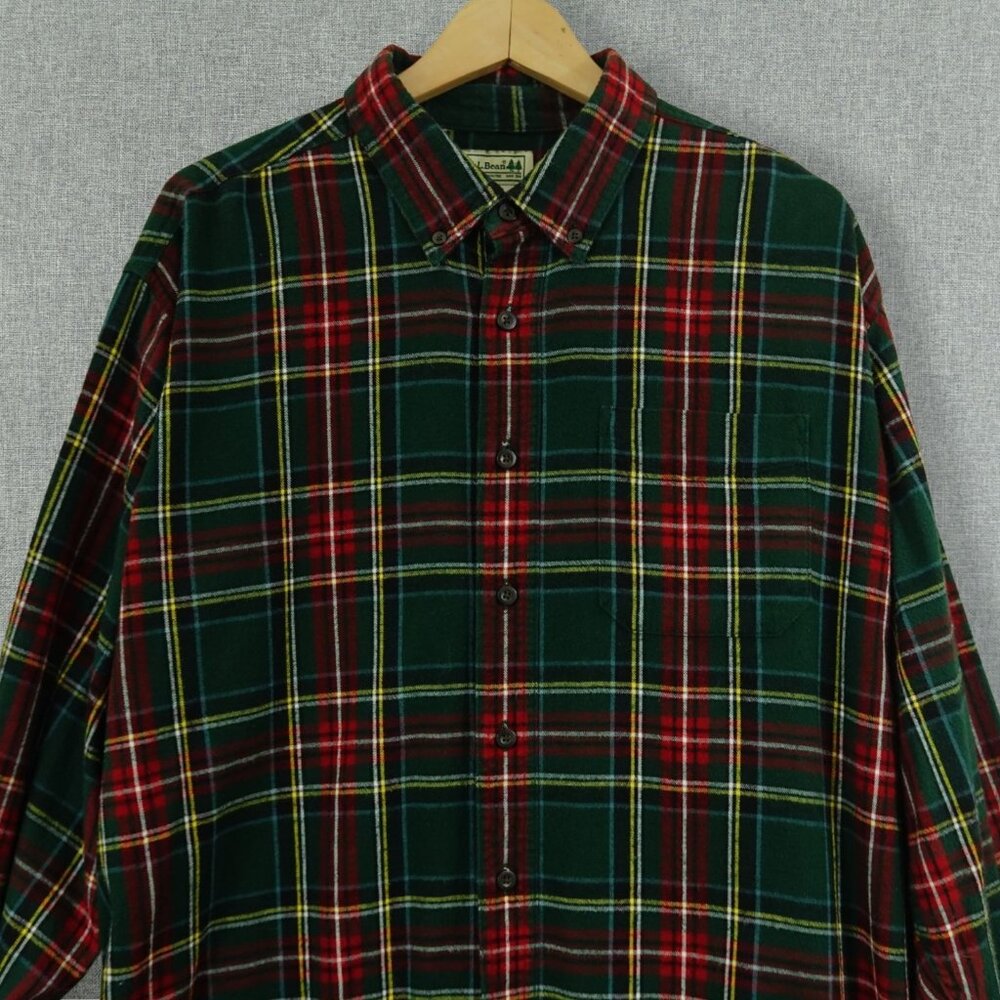 Vintage Y2K L.L. Bean Flannel Shirt XL Red Green Plaid Button Down‎ Long Sleeve